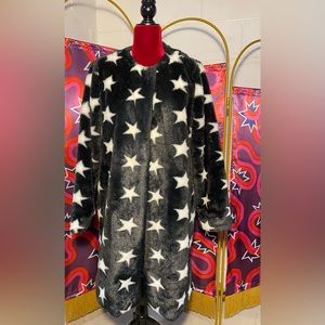 Star pattern faux fur coat